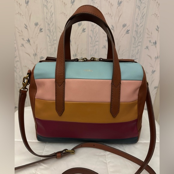 Fossil Colorful Striped Leather Satchel - Picture 1 of 16